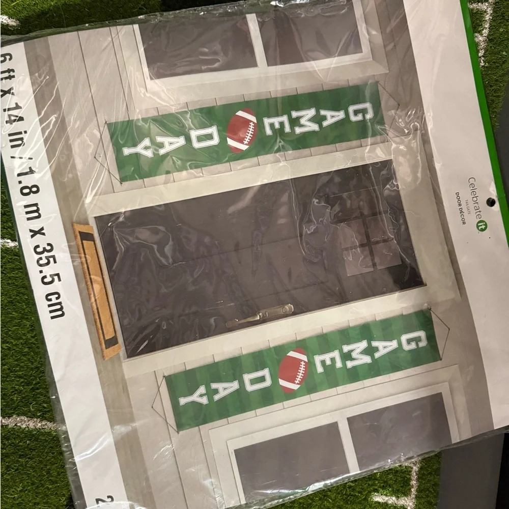 Playful Green Football Field Door Mat